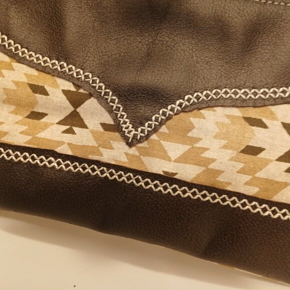 New Western theme Faux leather Clutch Wristlet Mustard Brown wallet envelope bag - Picture 2 of 7